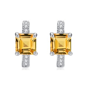 925 Sterling Silver Natural Square Gemstone Hoop Earrings 60200274