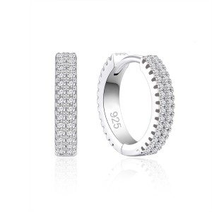925 Sterling Silver Double Row CZ Pave Hoop Earring 60200275 925 Sterling Silver Double Row CZ Pave Hoop Earring 60200275