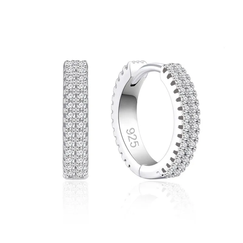 925 Sterling Silver Double Row CZ Pave Hoop Earring 60200275