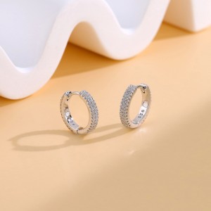 925 Sterling Silver Double Row CZ Pave Hoop Earring 60200275 925 Sterling Silver Double Row CZ Pave Hoop Earring 60200275