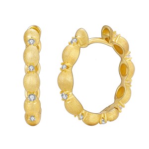 925 Sterling Silver Vintage Brushed Zircon Hoop Earring 60200283
