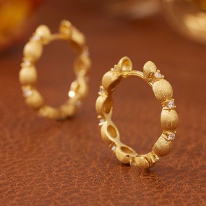 925 Sterling Silver Vintage Brushed Zircon Hoop Earring 60200283