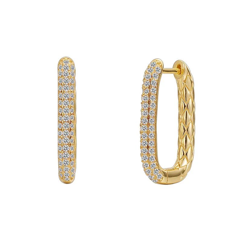 925 Sterling Silver Vintage Geometric Pattern Zircon Earring 60200284