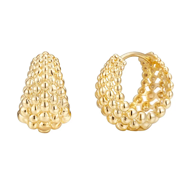 925 Sterling Silver Beaded C-Shaped Hoop Earring 60200285