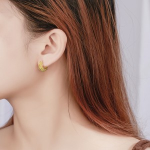 925 Sterling Silver Beaded C-Shaped Hoop Earring 60200285 925 Sterling Silver Beaded C-Shaped Hoop Earring 60200285