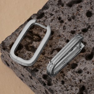 925 Sterling Silver Textured Ribbed Rectangular Geometric Hoop Earring 60200289 925 Sterling Silver Textured Ribbed Rectangular Geometric Hoop Earring 60200289