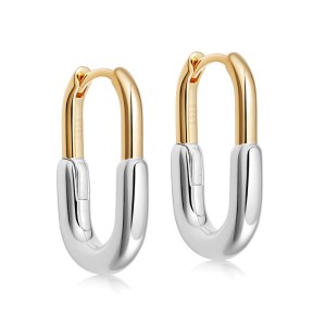 925 Sterling Silver Minimalist Two-Tone Geometric U-Huggie Hoop 60200290