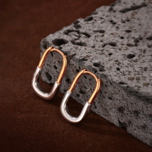 925 Sterling Silver Minimalist Two-Tone Geometric U-Huggie Hoop 60200290