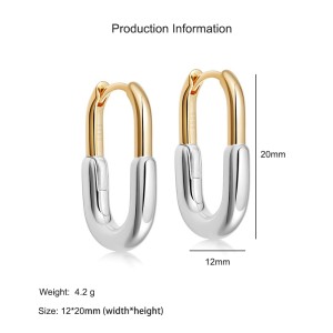 925 Sterling Silver Minimalist Two-Tone Geometric U-Huggie Hoop 60200290