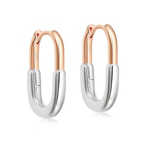 925 Sterling Silver Minimalist Two-Tone Geometric U-Huggie Hoop 60200290