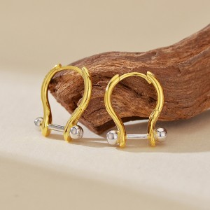 925 Sterling Silver Two-Tone Horseshoe Huggie Hoop Earring 60200291