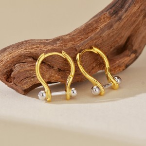 925 Sterling Silver Two-Tone Horseshoe Huggie Hoop Earring 60200291