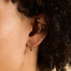 925 Sterling Silver Pave CZ Geometric Hoop Earring 60200292