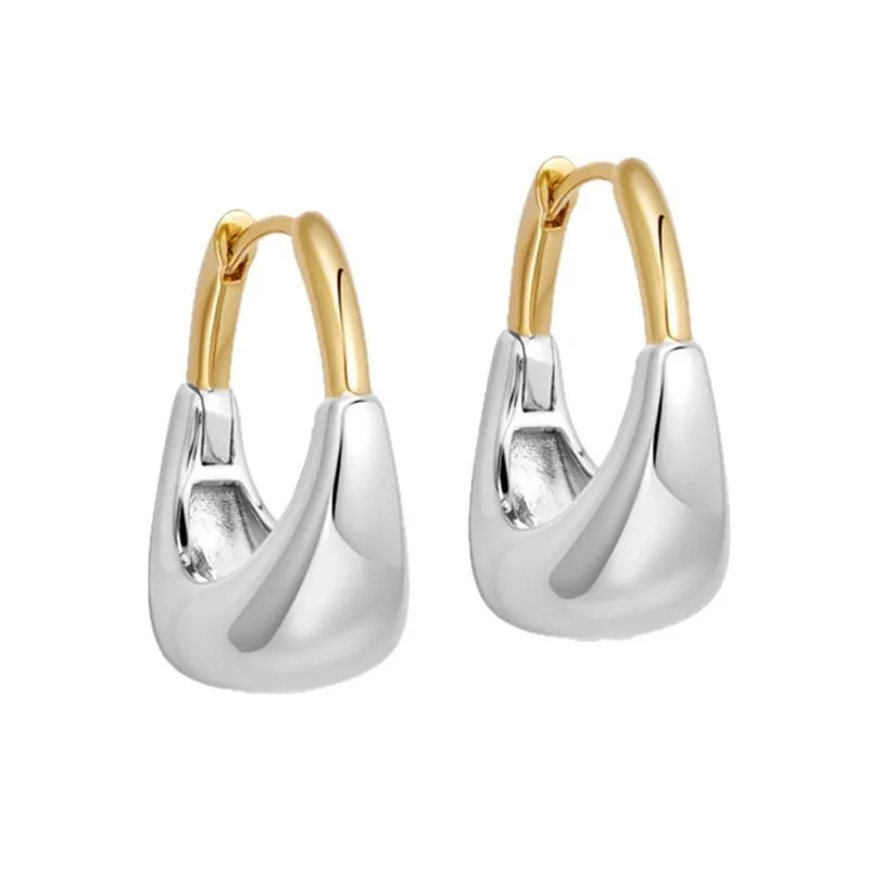 925 Sterling Silver Geometric Two-Tone Huggie Hoop Earring 60200293