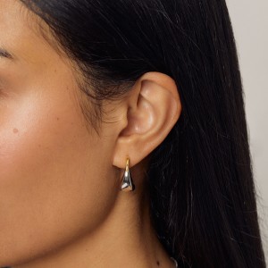 925 Sterling Silver Geometric Two-Tone Huggie Hoop Earring 60200293 925 Sterling Silver Geometric Two-Tone Huggie Hoop Earring 60200293