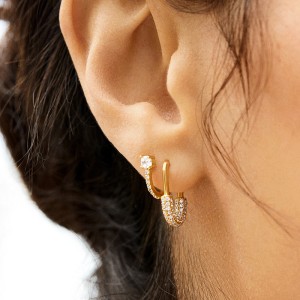 925 Sterling Silver Micro-Pave CZ U-Shaped Huggie Hoop Earring 60200294 925 Sterling Silver Micro-Pave CZ U-Shaped Huggie Hoop Earring 60200294