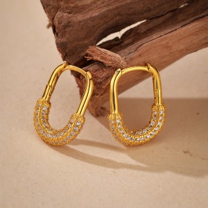 925 Sterling Silver Micro-Pave CZ U-Shaped Huggie Hoop Earring 60200294 925 Sterling Silver Micro-Pave CZ U-Shaped Huggie Hoop Earring 60200294