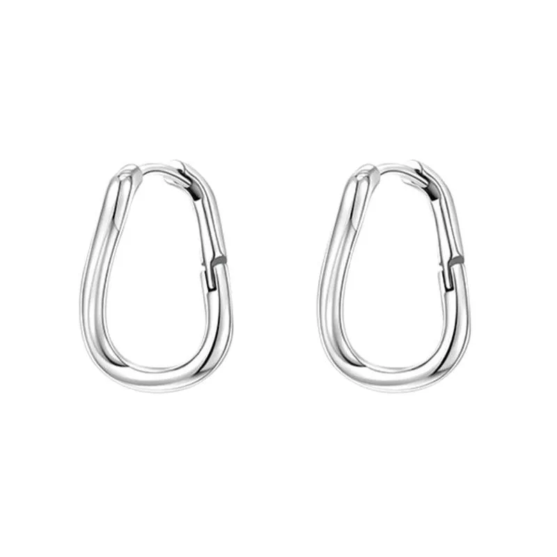 925 Sterling Silver Minimalist Irregular Geometric Hoop Earring 60200297