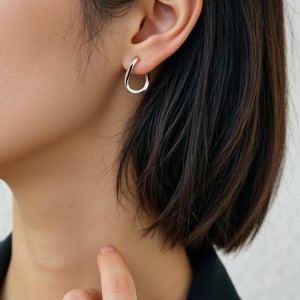 925 Sterling Silver Minimalist Irregular Geometric Hoop Earring 60200297