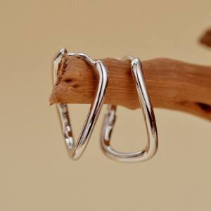 925 Sterling Silver Minimalist Irregular Geometric Hoop Earring 60200297