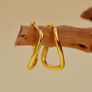 925 Sterling Silver Minimalist Irregular Geometric Hoop Earring 60200297