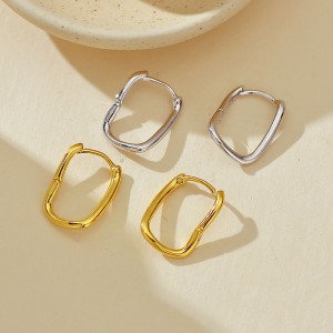 925 Sterling Silver Minimalist Irregular Geometric Hoop Earring 60200297