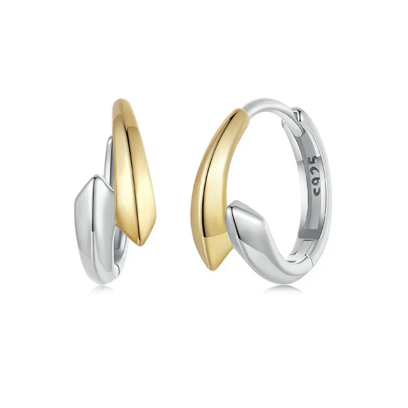 925 Sterling Silver Minimalist High-Polish Two-Tone Hoop Earring 60200298