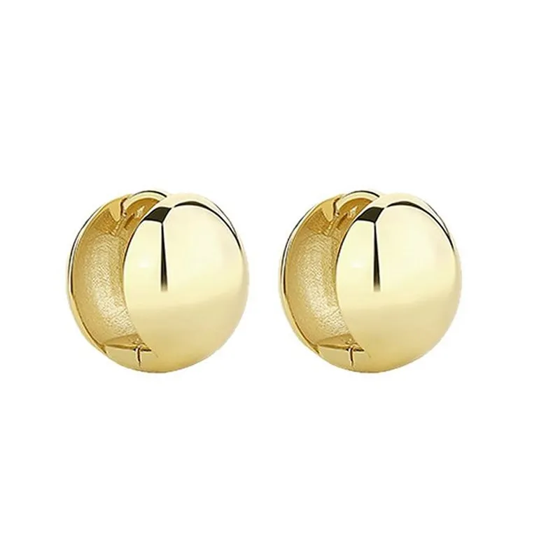 925 Sterling Silver Minimalist Polished Ball Charm Huggie Hoop Earring 60200302