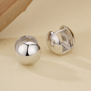 925 Sterling Silver Minimalist Polished Ball Charm Huggie Hoop Earring 60200302