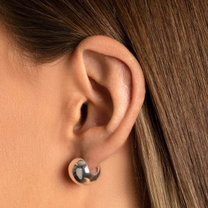 925 Sterling Silver Minimalist Polished Ball Charm Huggie Hoop Earring 60200302