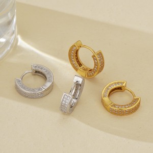 925 Sterling Silver Full Pave CZ Huggie Hoop Earring 60200306