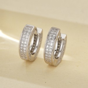 925 Sterling Silver Full Pave CZ Huggie Hoop Earring 60200306