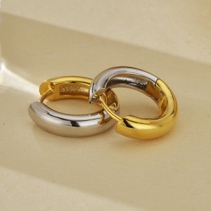 925 Sterling Silver Minimalist Two-Tone Interlocking Circle Hoop Earring 60200307 925 Sterling Silver Minimalist Two-Tone Interlocking Circle Hoop Earring 60200307