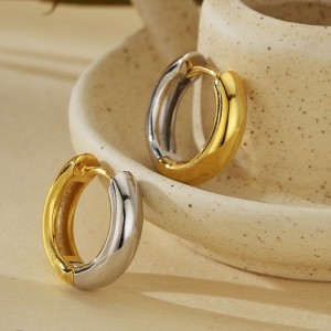 925 Sterling Silver Minimalist Two-Tone Interlocking Circle Hoop Earring 60200307 925 Sterling Silver Minimalist Two-Tone Interlocking Circle Hoop Earring 60200307