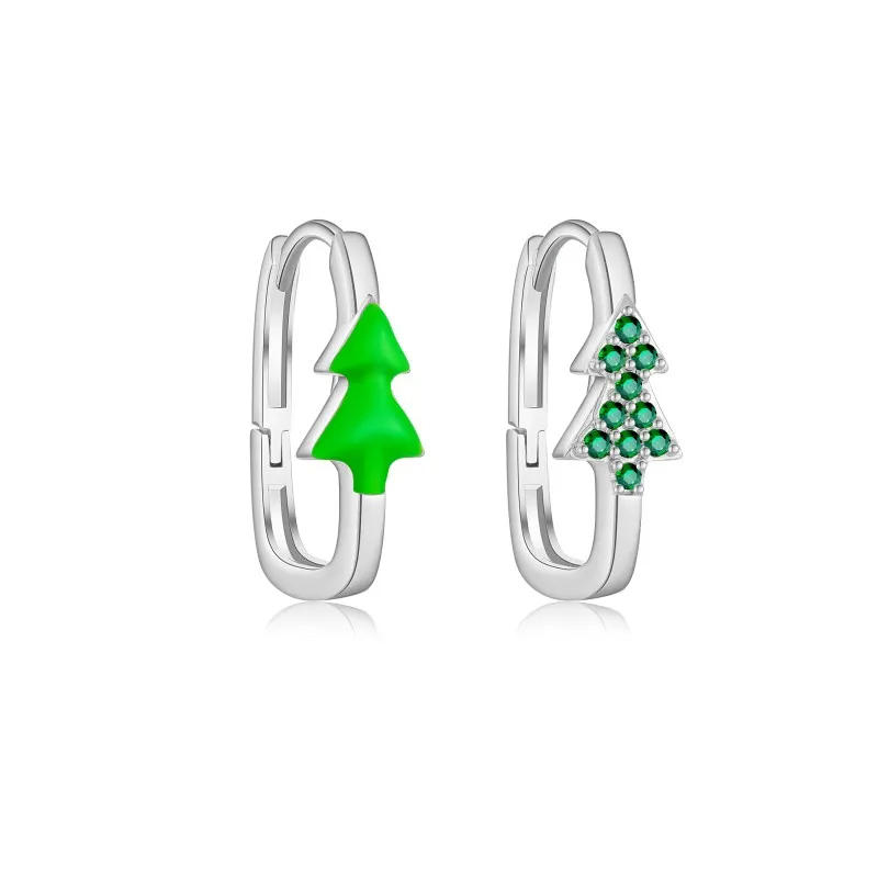 925 Sterling Silver Minimalist Christmas Tree Hoop Earring 60200308