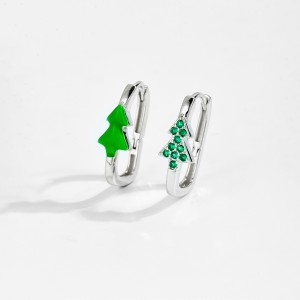 925 Sterling Silver Minimalist Christmas Tree Hoop Earring 60200308