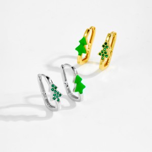 925 Sterling Silver Minimalist Christmas Tree Hoop Earring 60200308