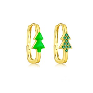 925 Sterling Silver Minimalist Christmas Tree Hoop Earring 60200308