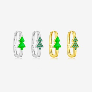 925 Sterling Silver Minimalist Christmas Tree Hoop Earring 60200308