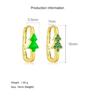 925 Sterling Silver Minimalist Christmas Tree Hoop Earring 60200308