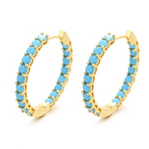 925 Sterling Silver Zirconia Turquoise Pave Hoop Earring 60200310