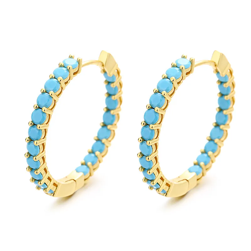 925 Sterling Silver Zirconia Turquoise Pave Hoop Earring 60200310