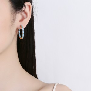 925 Sterling Silver Zirconia Turquoise Pave Hoop Earring 60200310