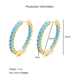 925 Sterling Silver Zirconia Turquoise Pave Hoop Earring 60200310