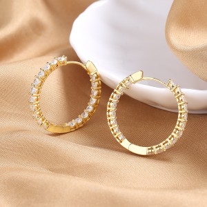 925 Sterling Silver Zirconia Turquoise Pave Hoop Earring 60200310