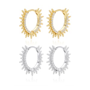 925 Sterling Silver Pave Sunburst Spiked Hoop Earrings 60200311