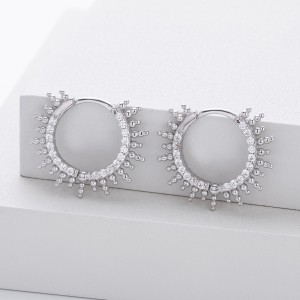 925 Sterling Silver Pave Sunburst Spiked Hoop Earrings 60200311