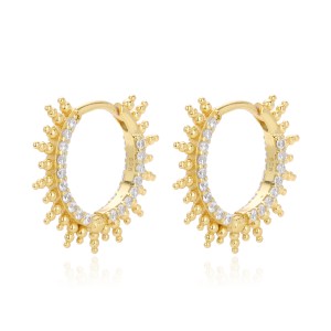 925 Sterling Silver Pave Sunburst Spiked Hoop Earrings 60200311