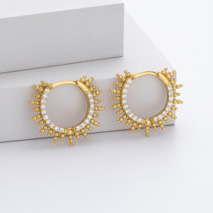 925 Sterling Silver Pave Sunburst Spiked Hoop Earrings 60200311