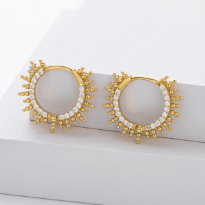 925 Sterling Silver Pave Sunburst Spiked Hoop Earrings 60200311